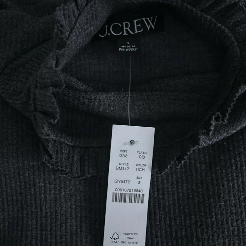 NWT J. Crew Vintage Rib Ruffle Mockneck T-shirt Dark Grey Small